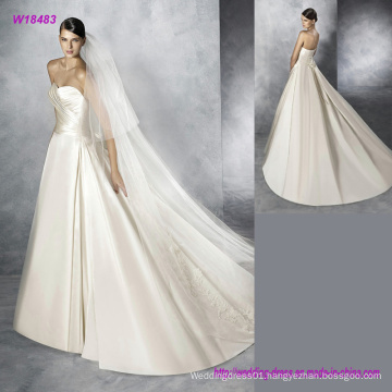 Strapless Pleats Sweetheart Neckline and Skirt Satin Wedding Gown